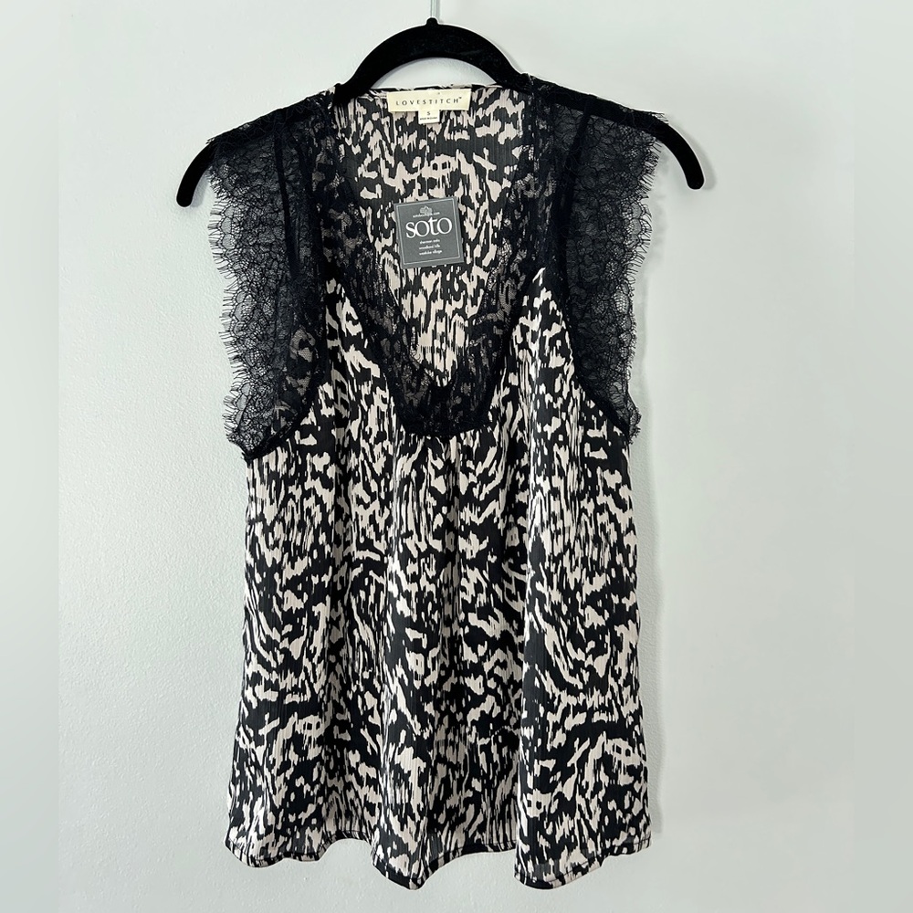 Lovestitch Black and Pale Pink Lace Trim Women's Top